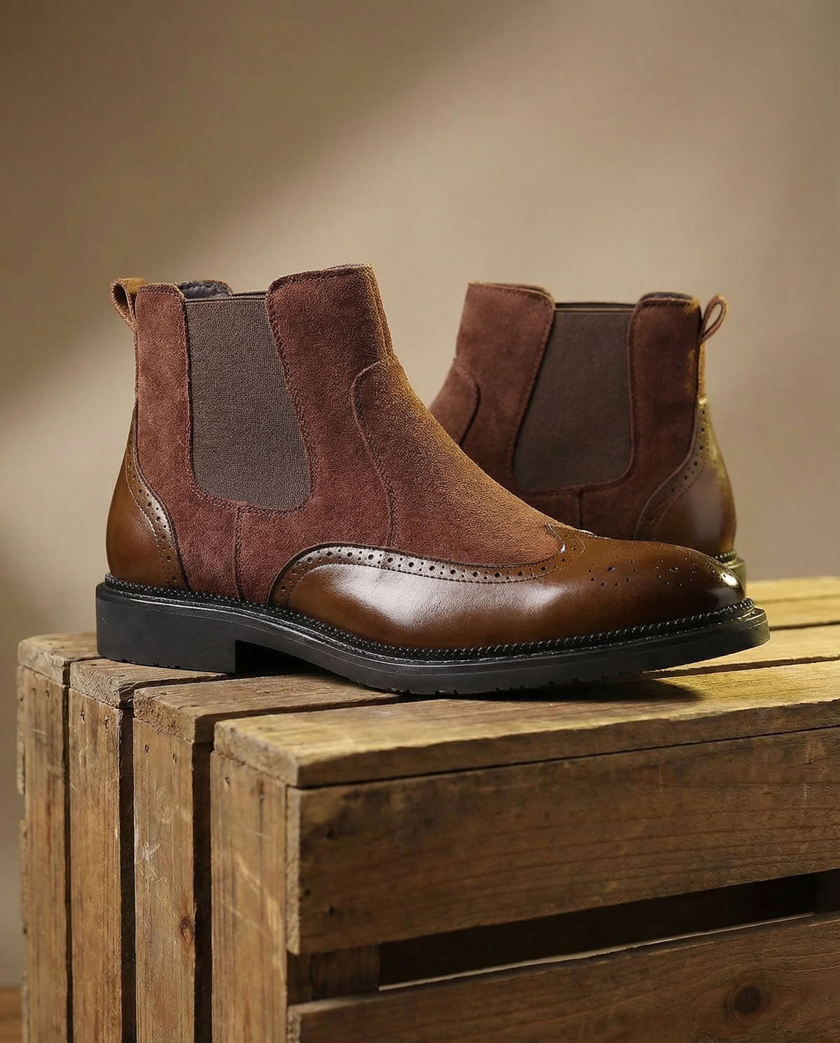 Suede Leather Chelsea Boots with Lace-Up Closure