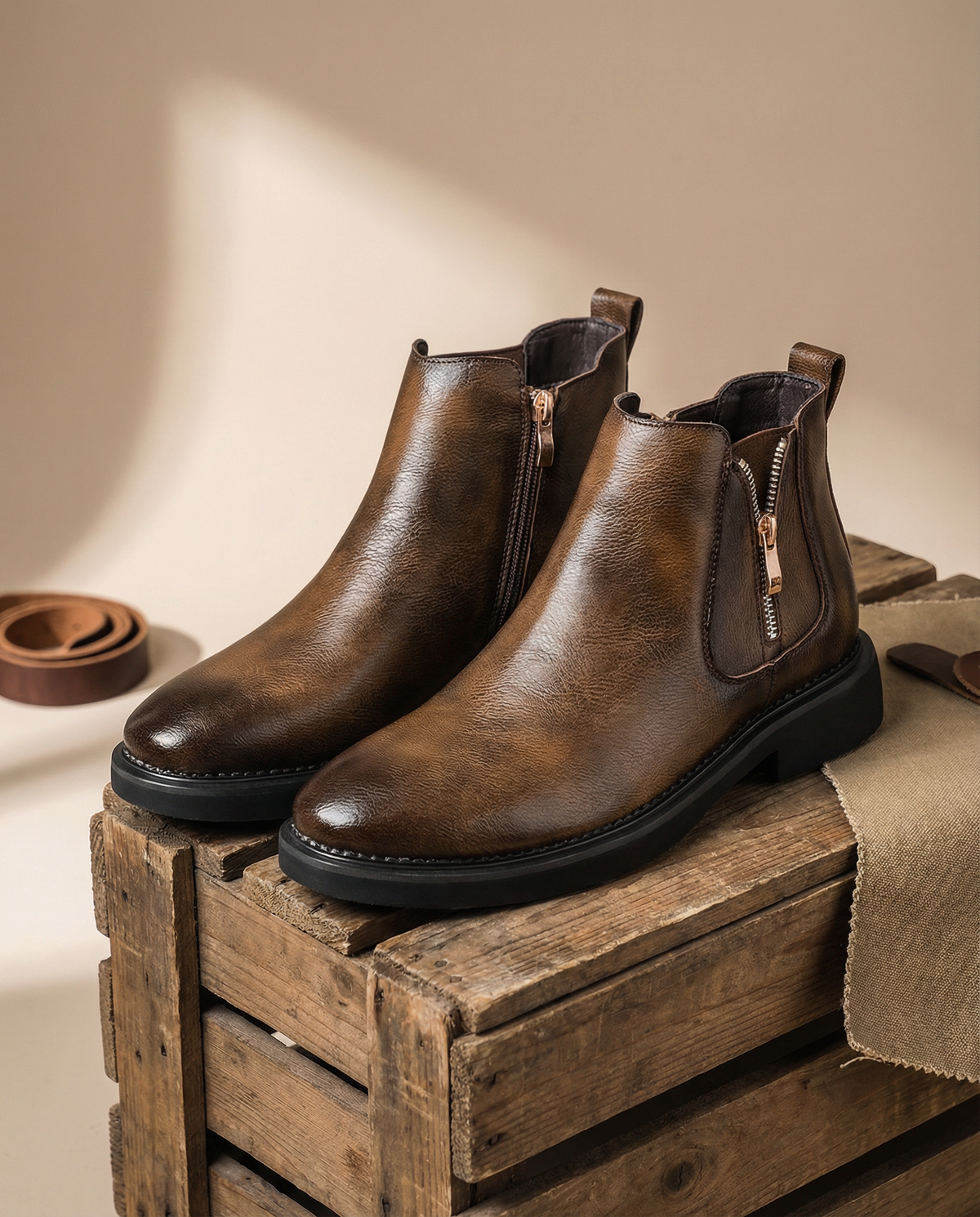Full-Grain Leather Boots with Side Zipper