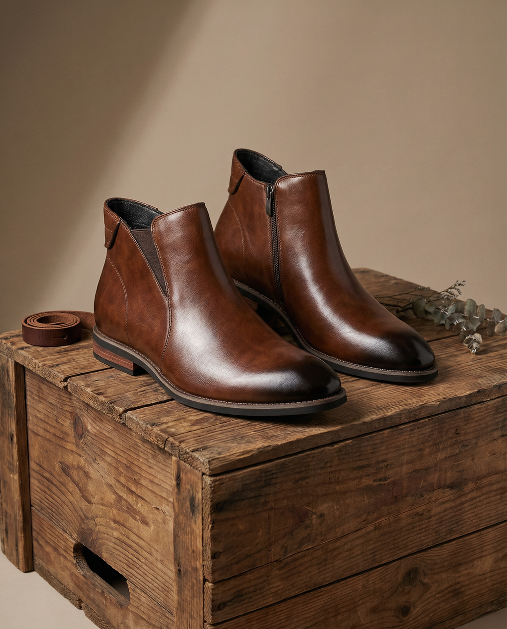 Leather Chelsea Boots with Side Zipper