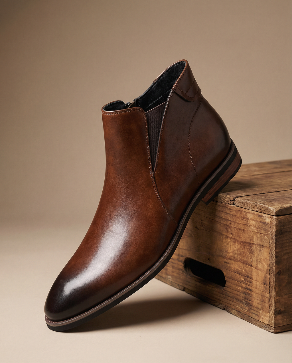 Leather Chelsea Boots with Side Zipper