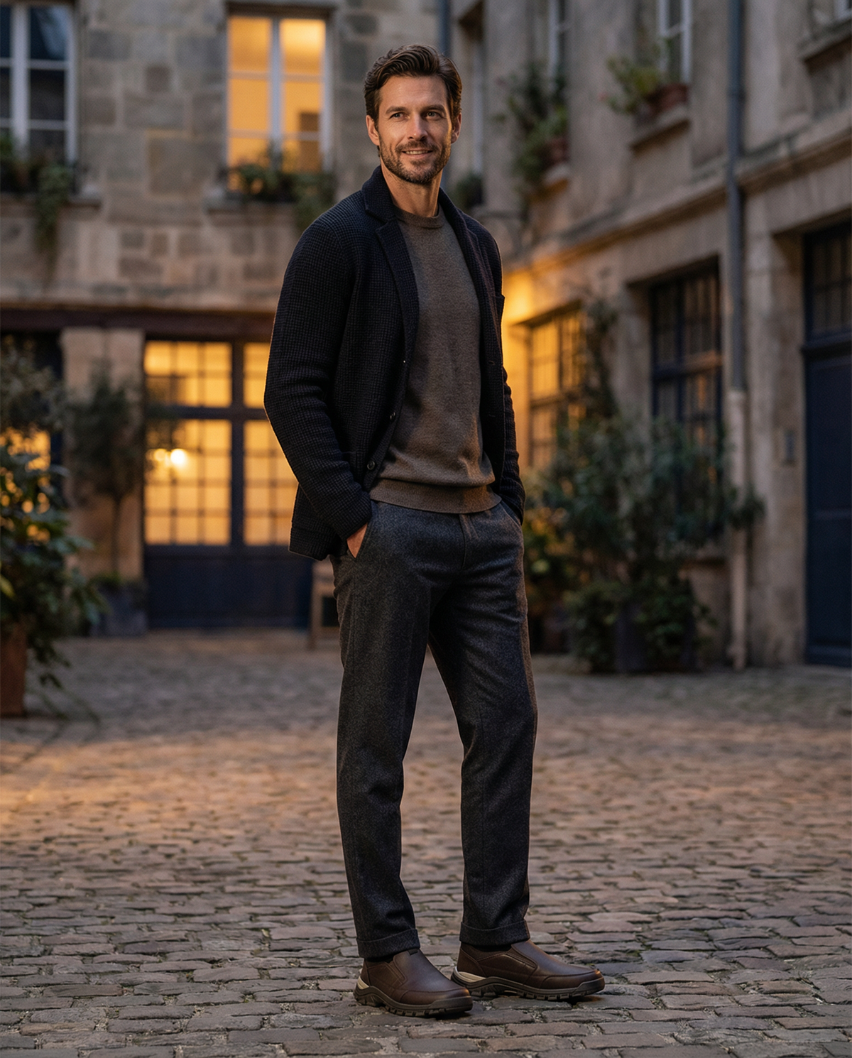 Leather Slip-On Shoes with Lug Sole