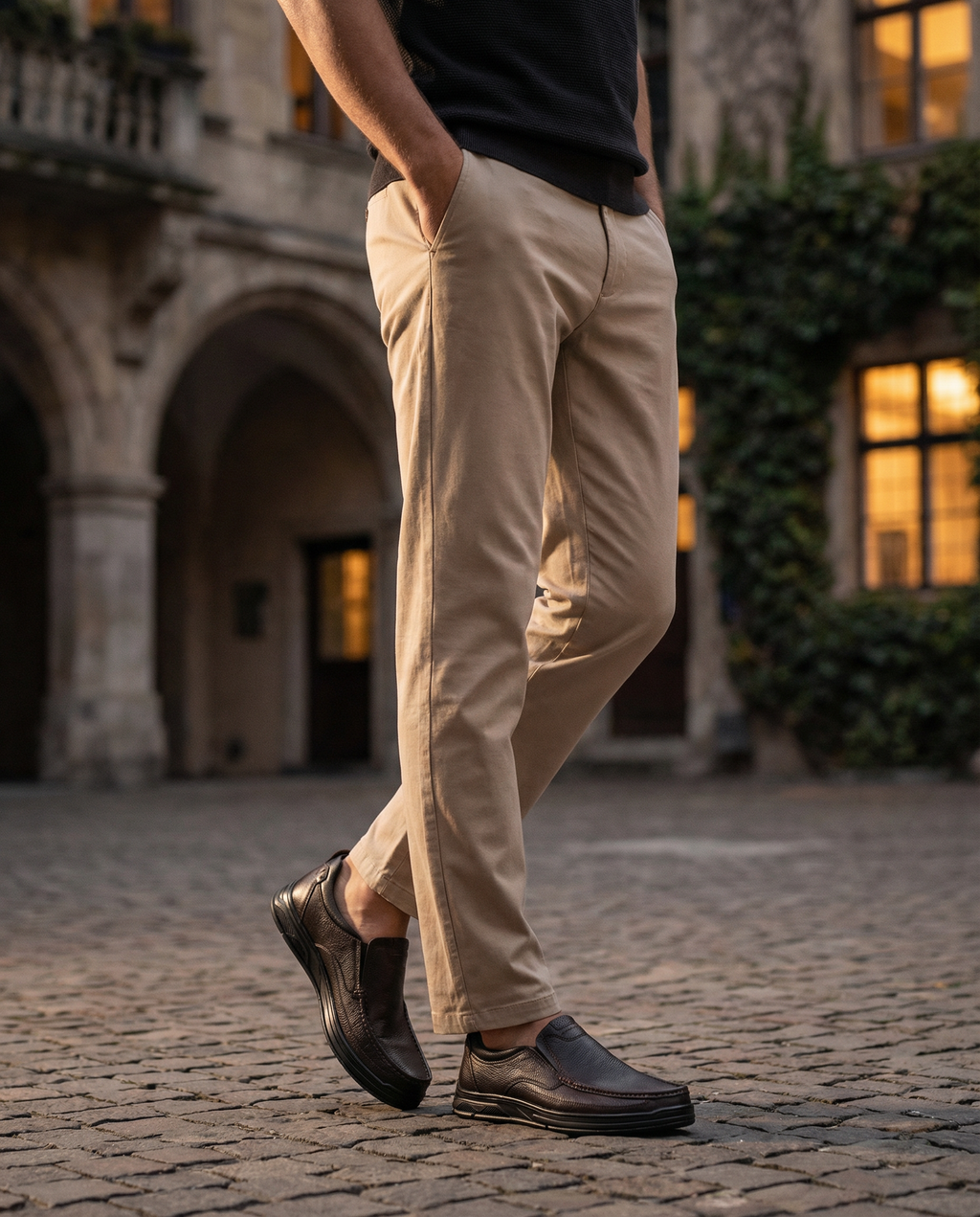 Leather Slip-On Shoes with Cushioned Sole