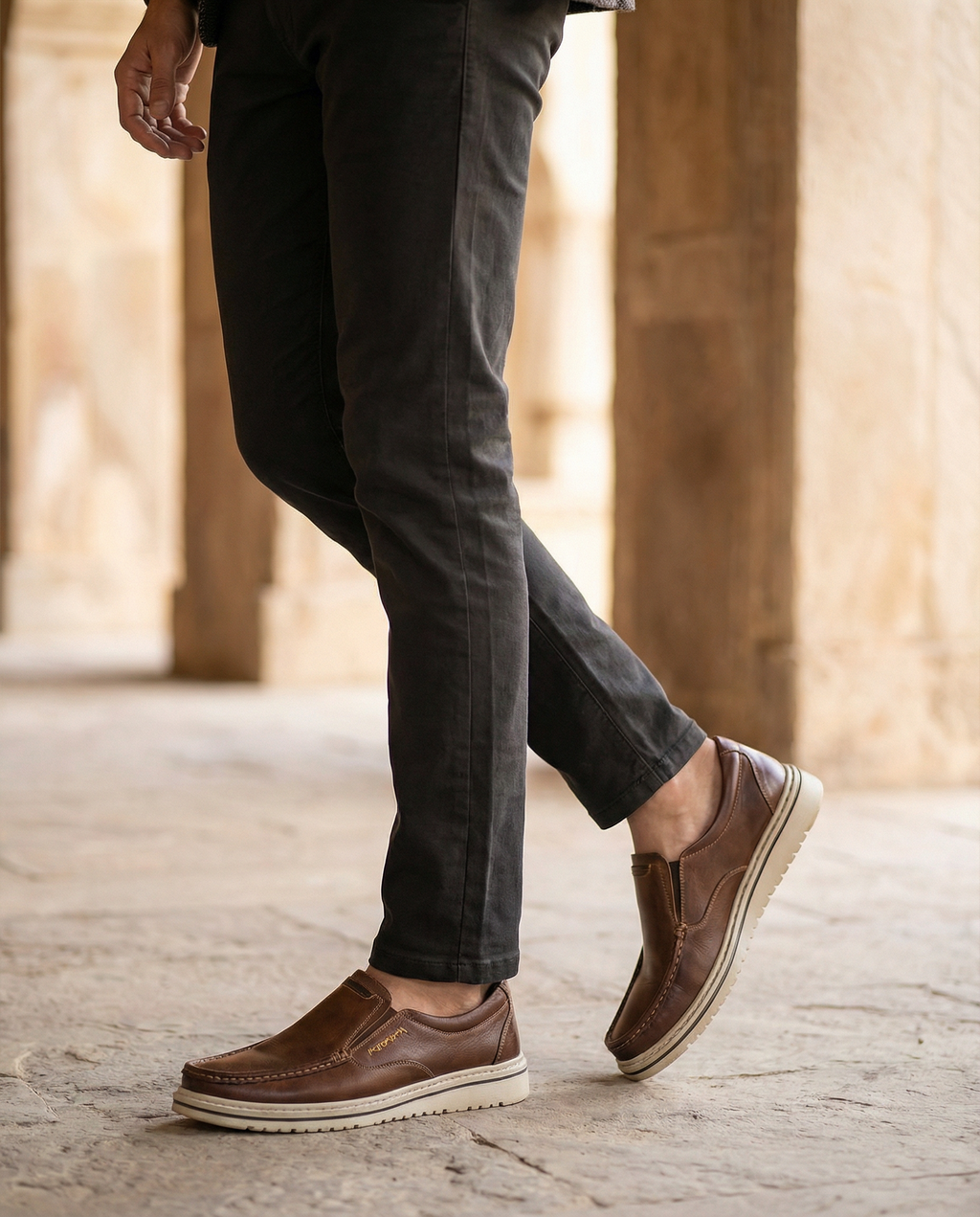 Leather Slip-On Shoes with Precision Stitching