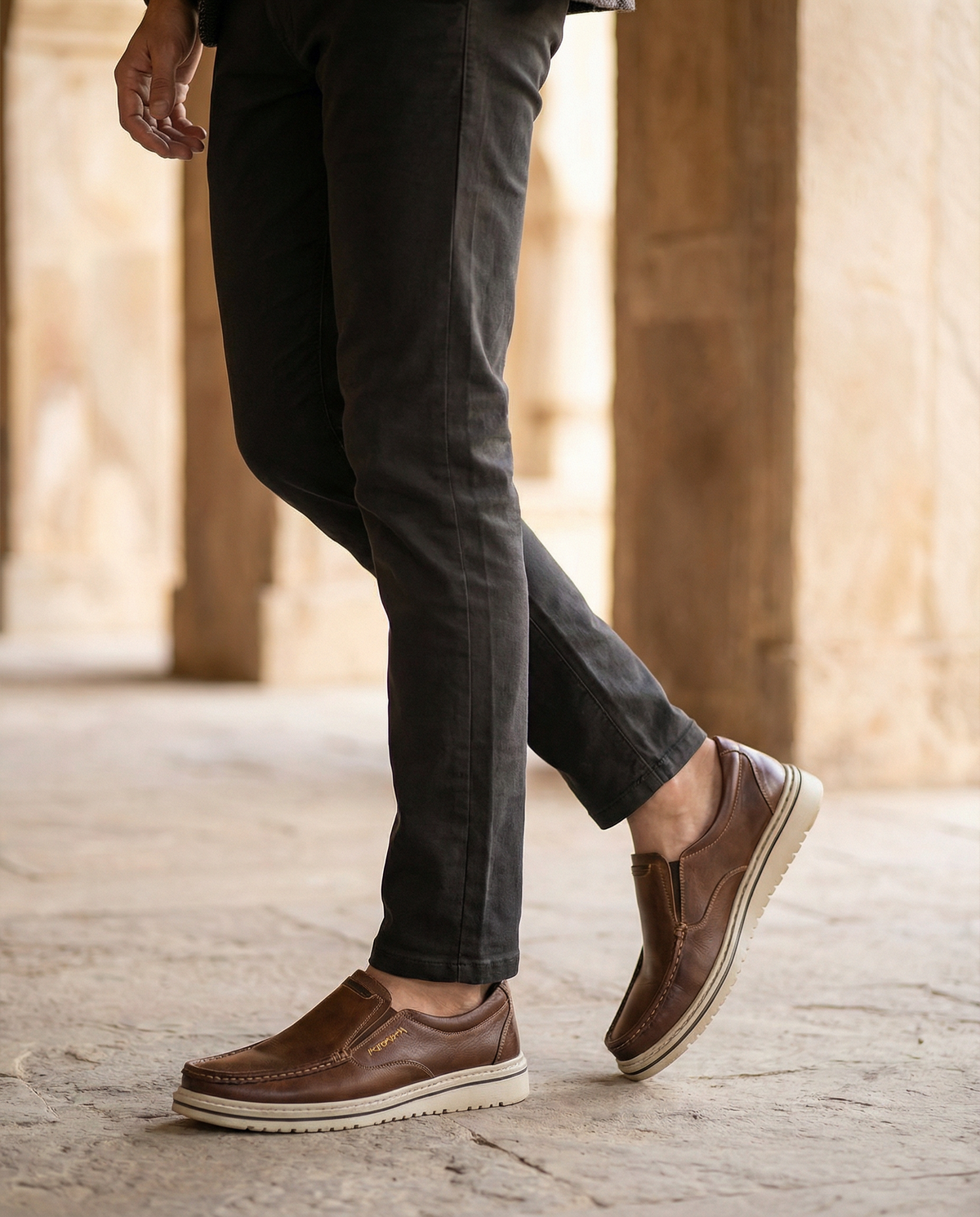 Leather Slip-On Shoes with Precision Stitching