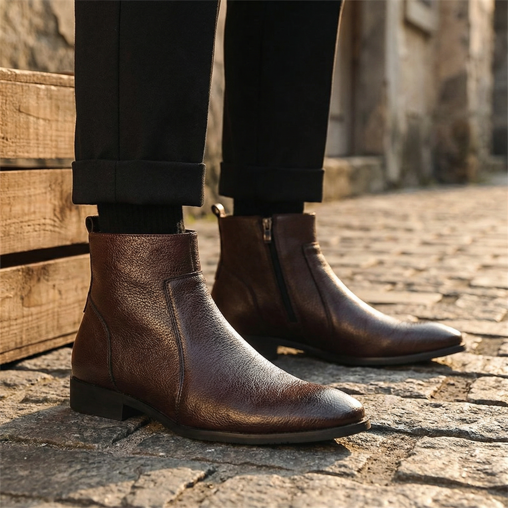 Full-Grain Leather Boots with Sturdy Sole