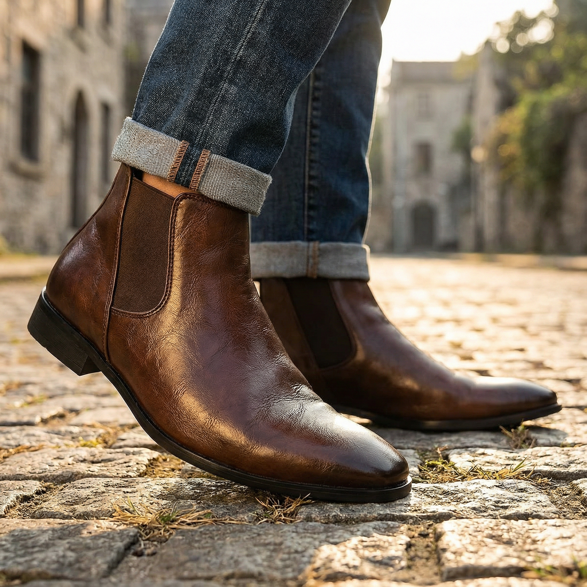 Full-Grain Leather Chelsea Boots with Patina Finish
