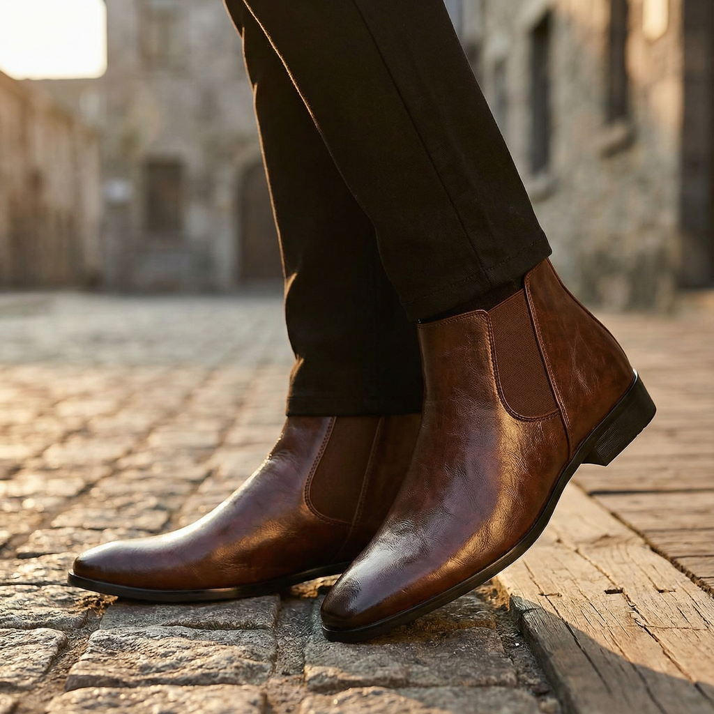 Full-Grain Leather Chelsea Boots with Patina Finish