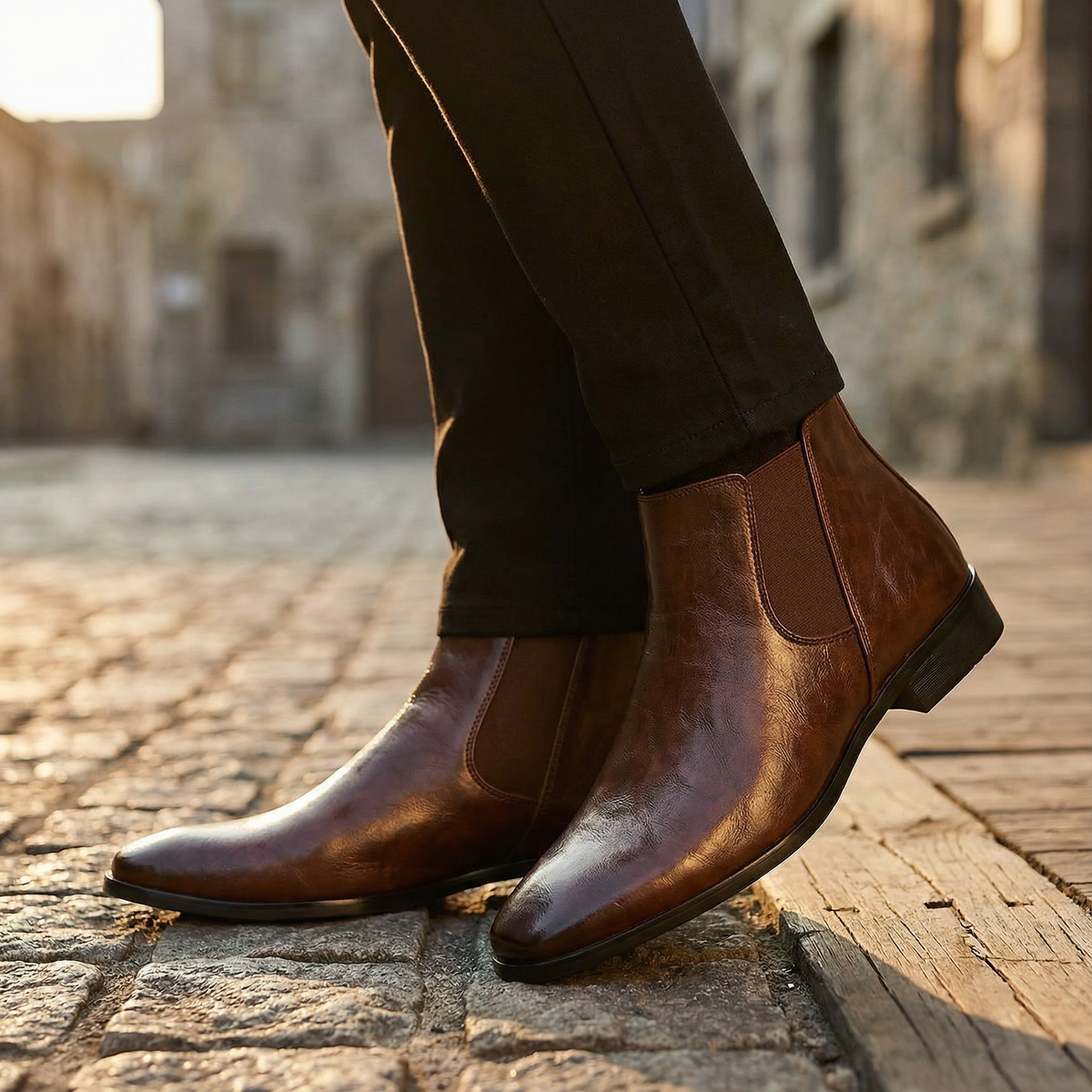 Full-Grain Leather Chelsea Boots with Patina Finish