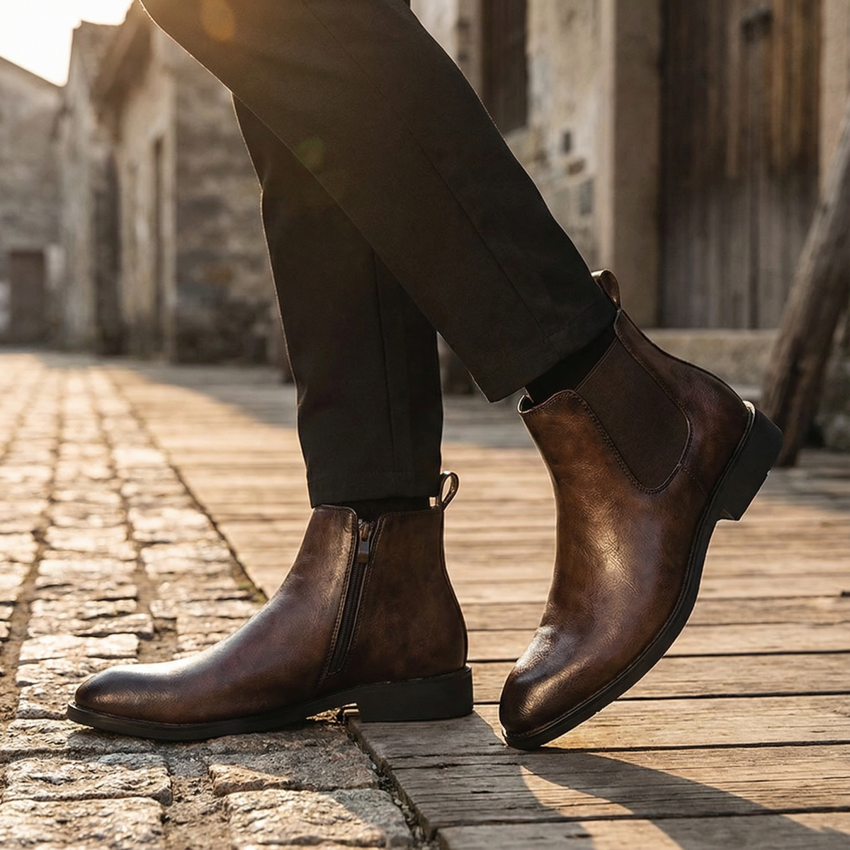 Full-Grain Leather Chelsea Boots with Side Zipper