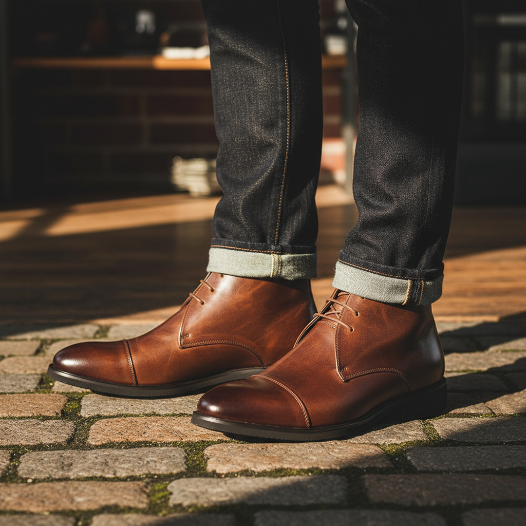 Full-Grain Leather Chukka Boots with Cap-Toe Detail