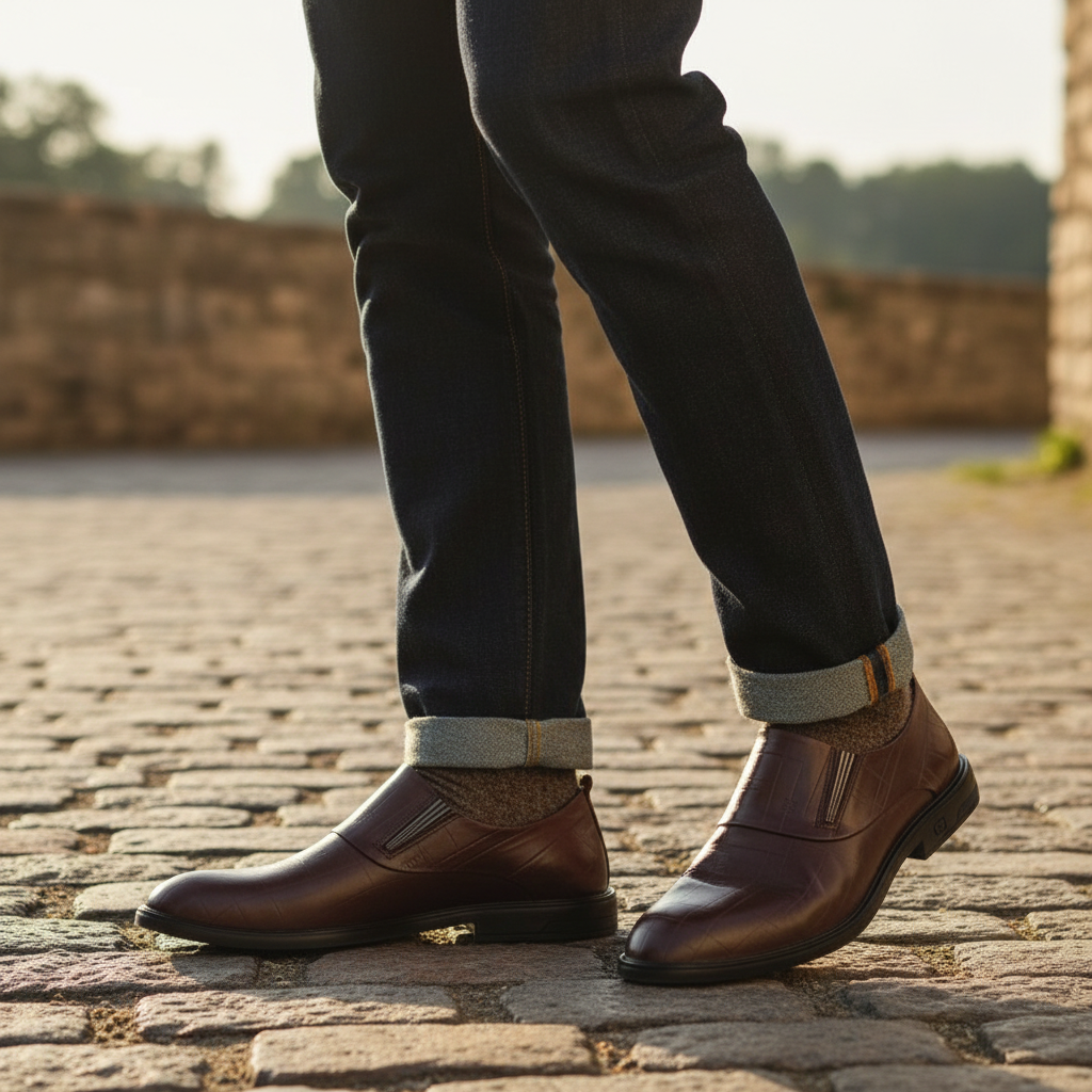 Full-Grain Leather Slip-On Shoes with Embossed Texture