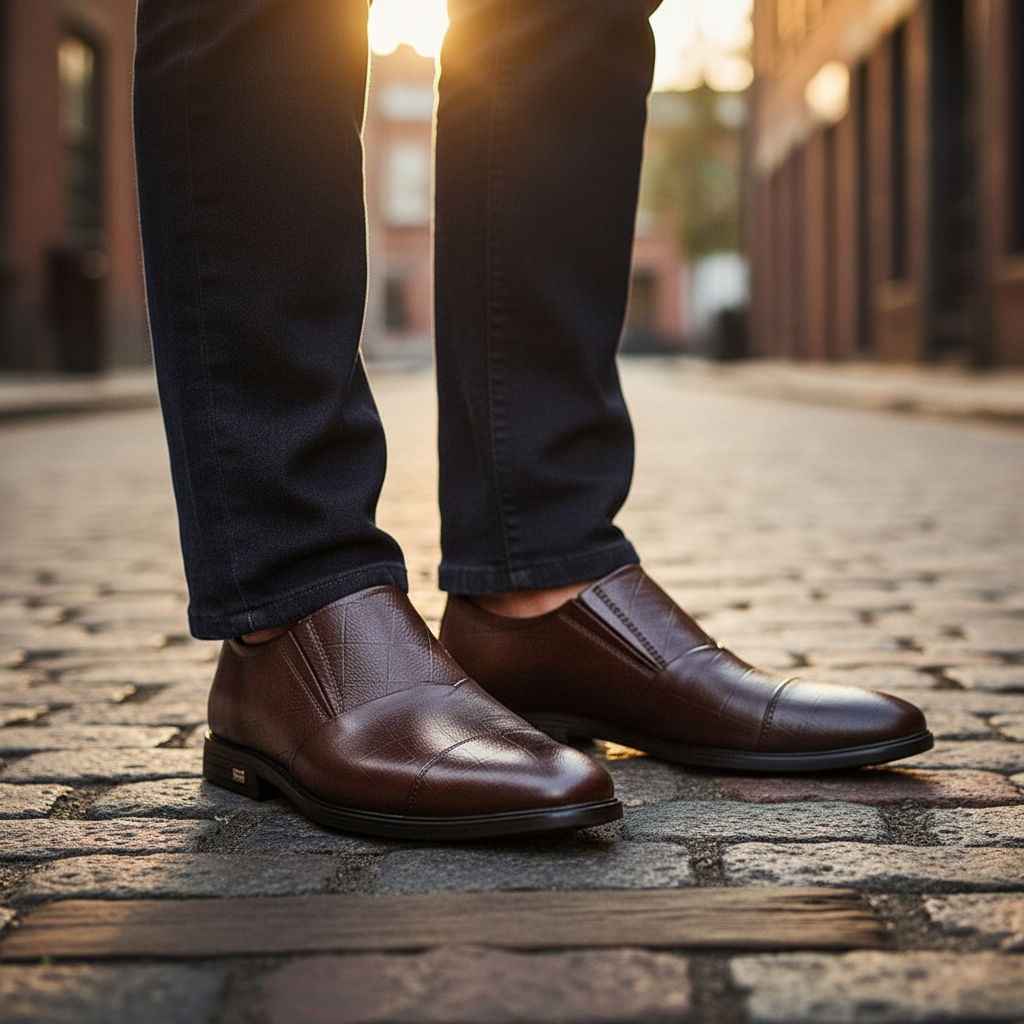 Leather Slip-On Shoes with Patina Finish