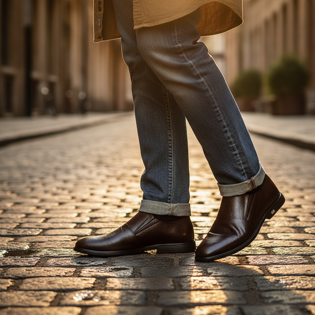 Leather Slip-On Shoes with Patina Finish