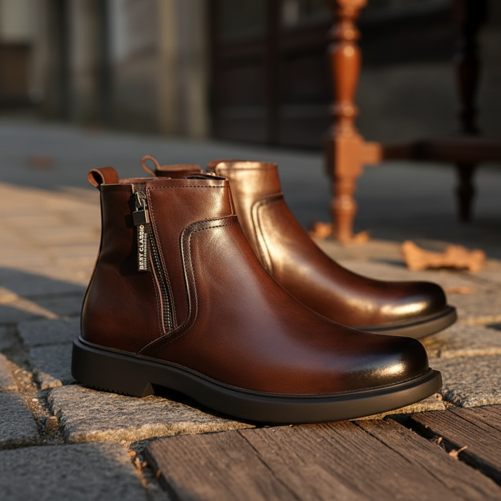 Cowhide Leather Boots with Reinforced Stitching