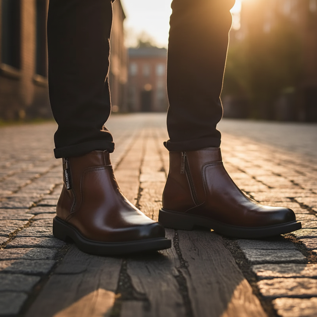 Cowhide Leather Boots with Reinforced Stitching