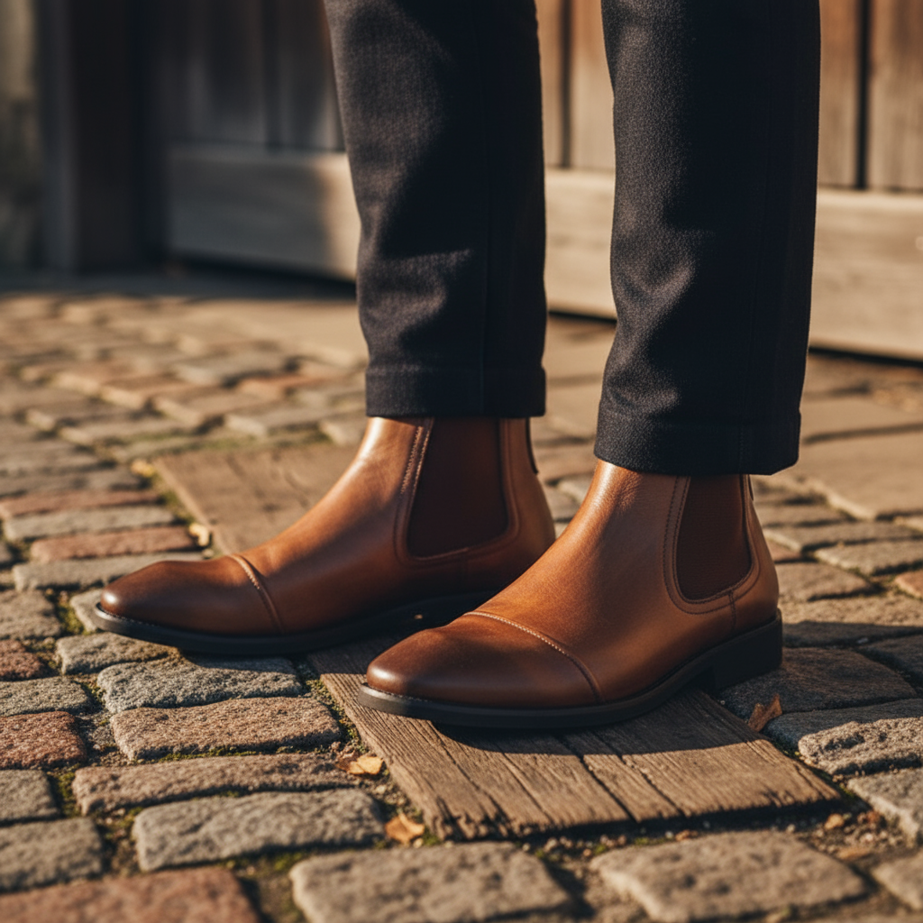 Full-Grain Leather Chelsea Boots with Cap-Toe Detail
