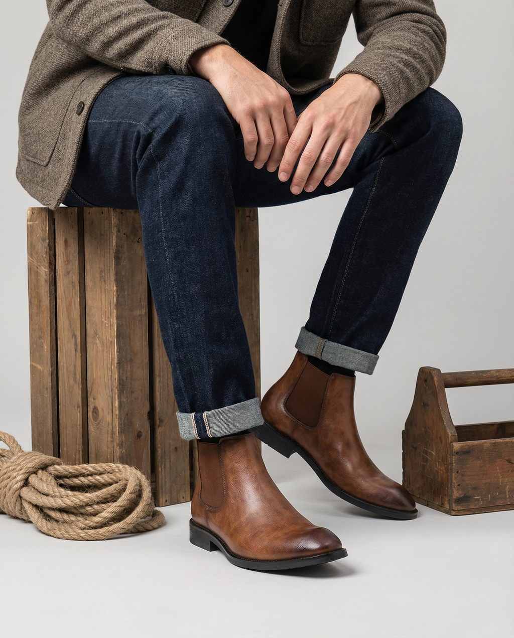 Full-Grain Leather Chelsea Boots with Elastic Side Panels