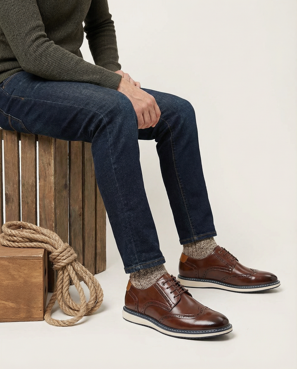 Leather Brogue Shoes with Woven Detail