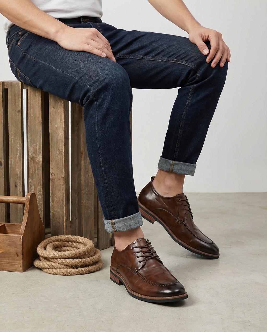 Leather Derby Shoes with Sturdy Sole