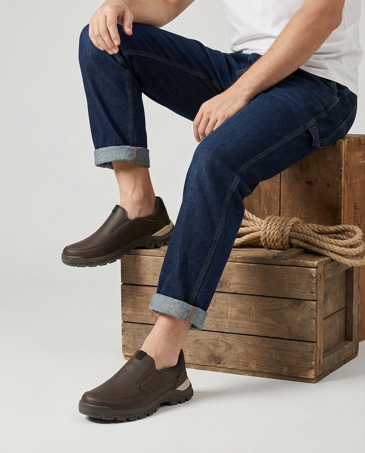 Leather Slip-On Shoes with Lug Sole