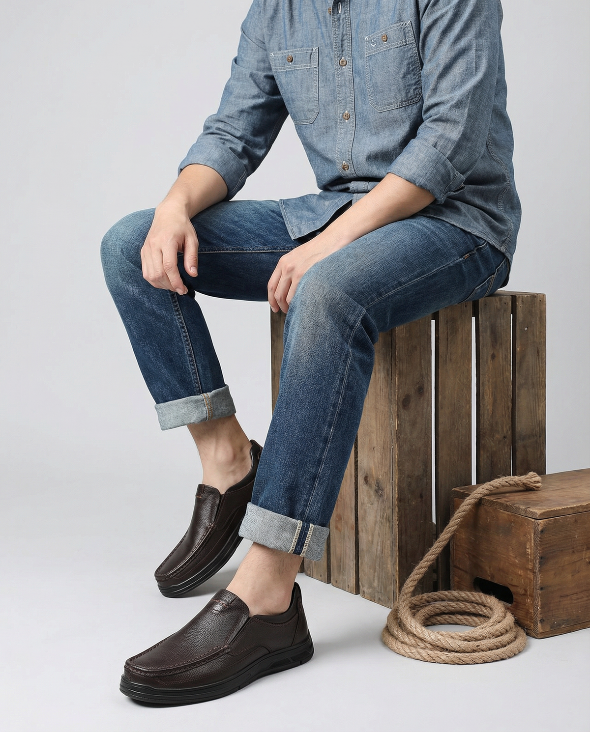 Leather Slip-On Shoes with Cushioned Sole