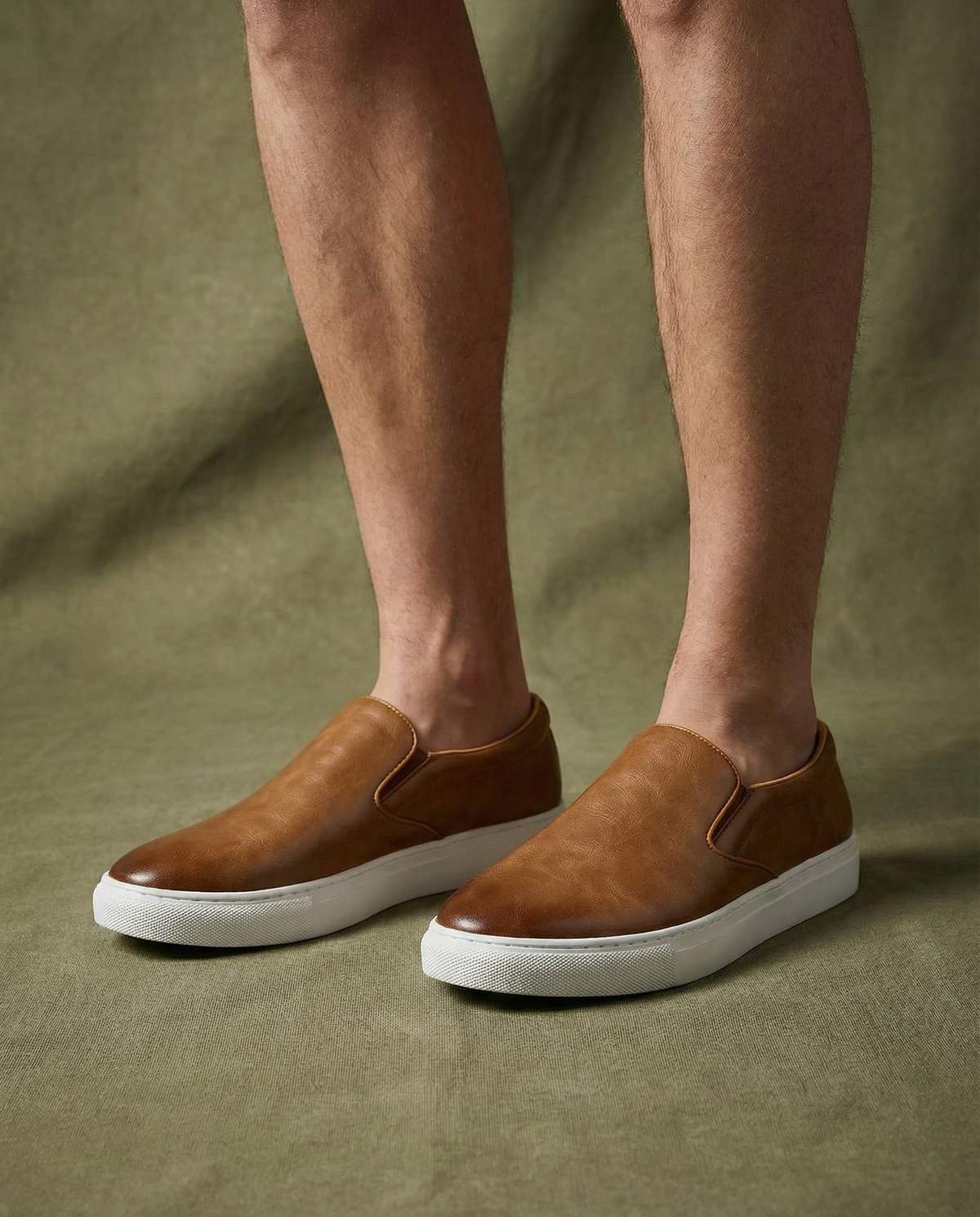 Leather Slip-On Shoes with Rubber Sole