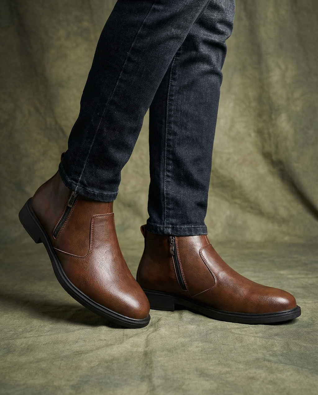 Top-Grain Leather Boots with Side Zipper