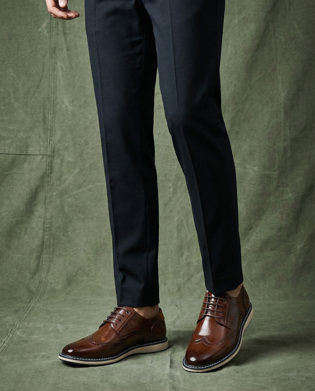 Leather Brogue Shoes with Woven Detail