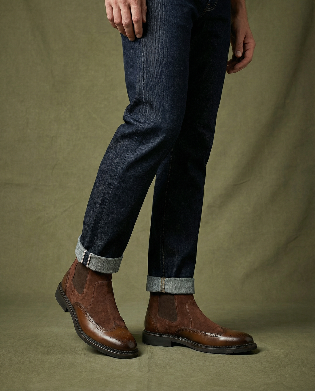 Suede Leather Chelsea Boots with Lace-Up Closure