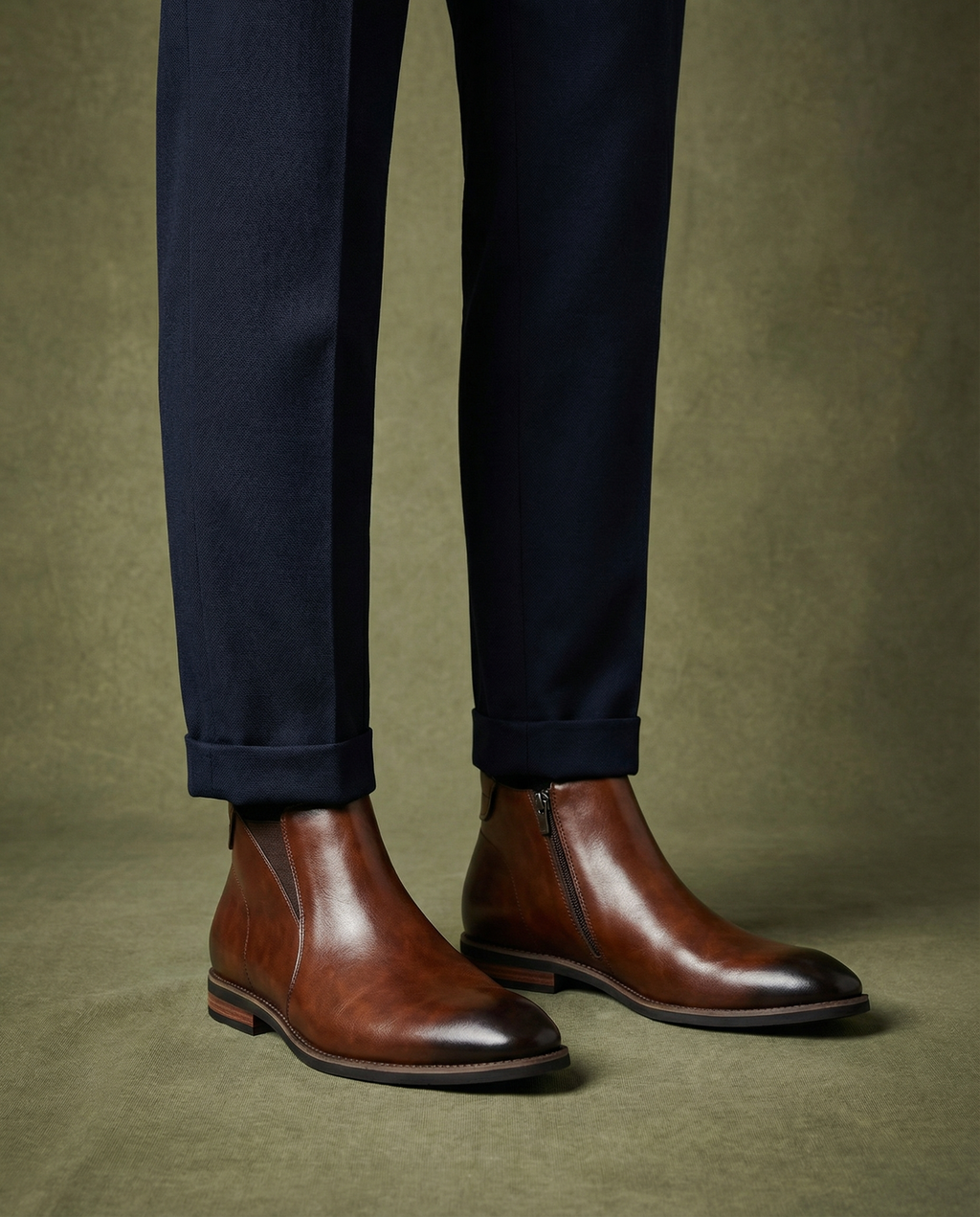 Leather Chelsea Boots with Side Zipper