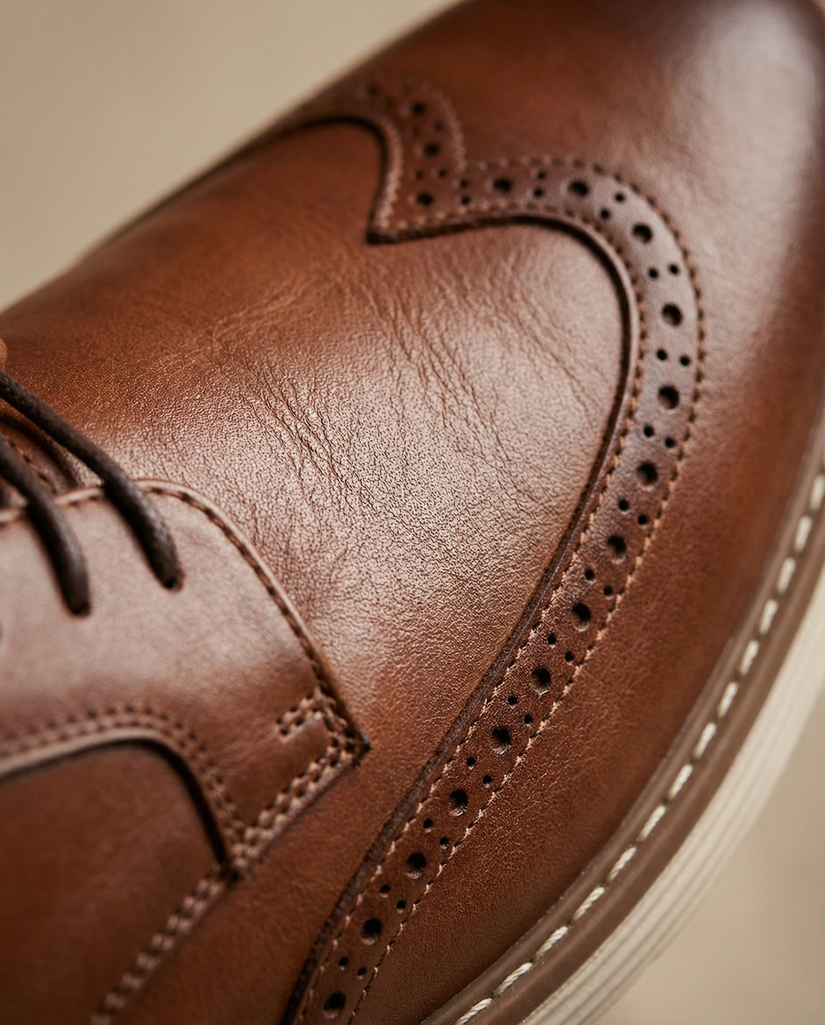 Leather Brogue Shoes with Wingtip Detail and Cushioned Sole