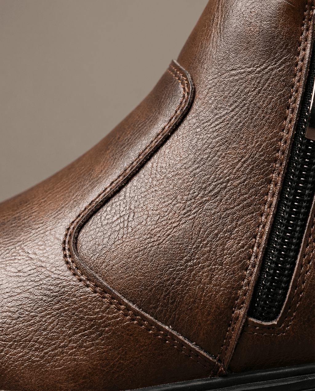 Top-Grain Leather Boots with Side Zipper