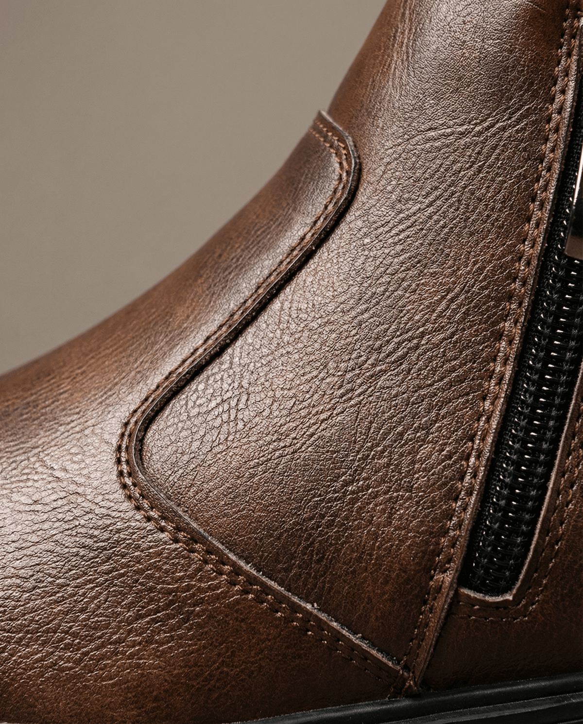 Top-Grain Leather Boots with Side Zipper