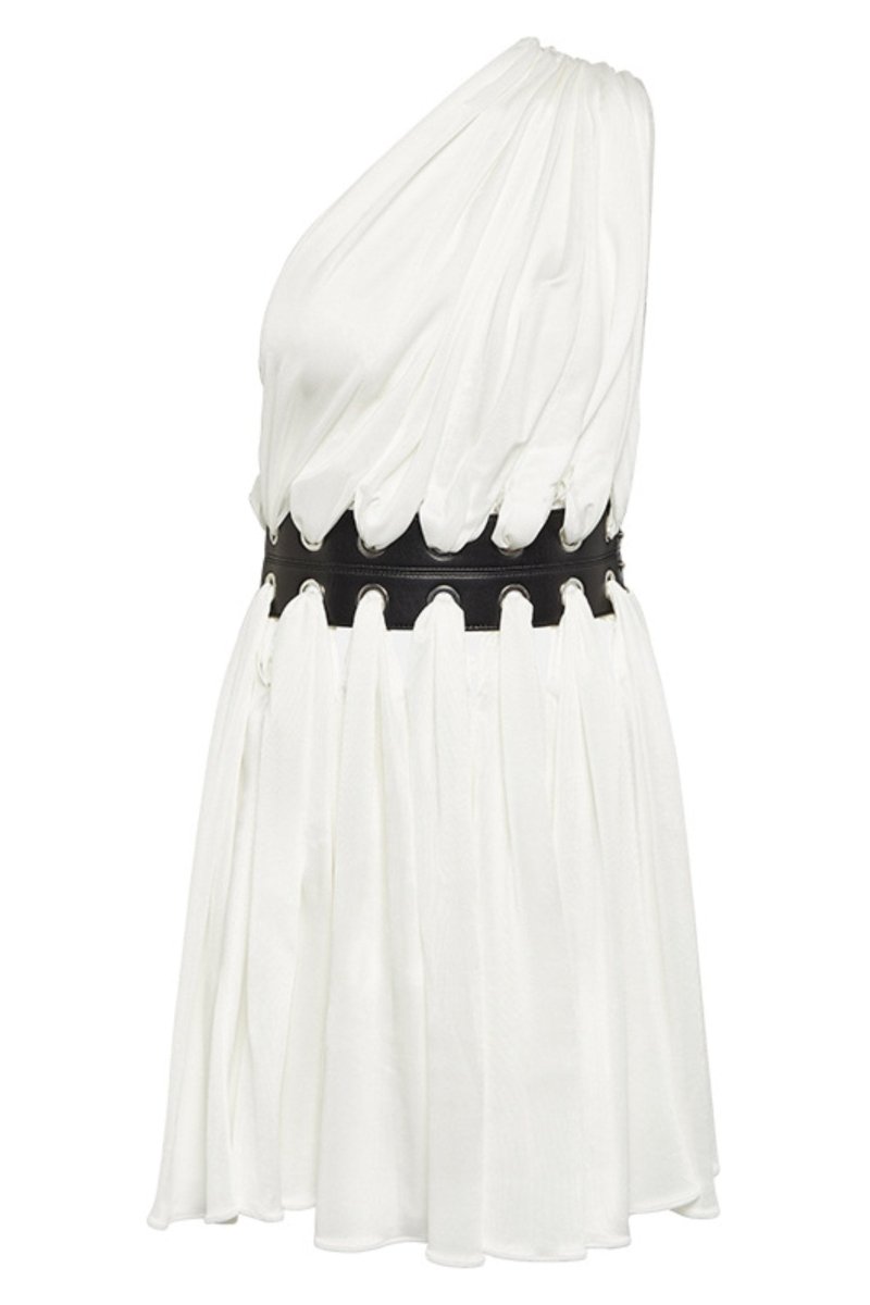 Gemma Belted One-Shoulder Mini-Length Dress