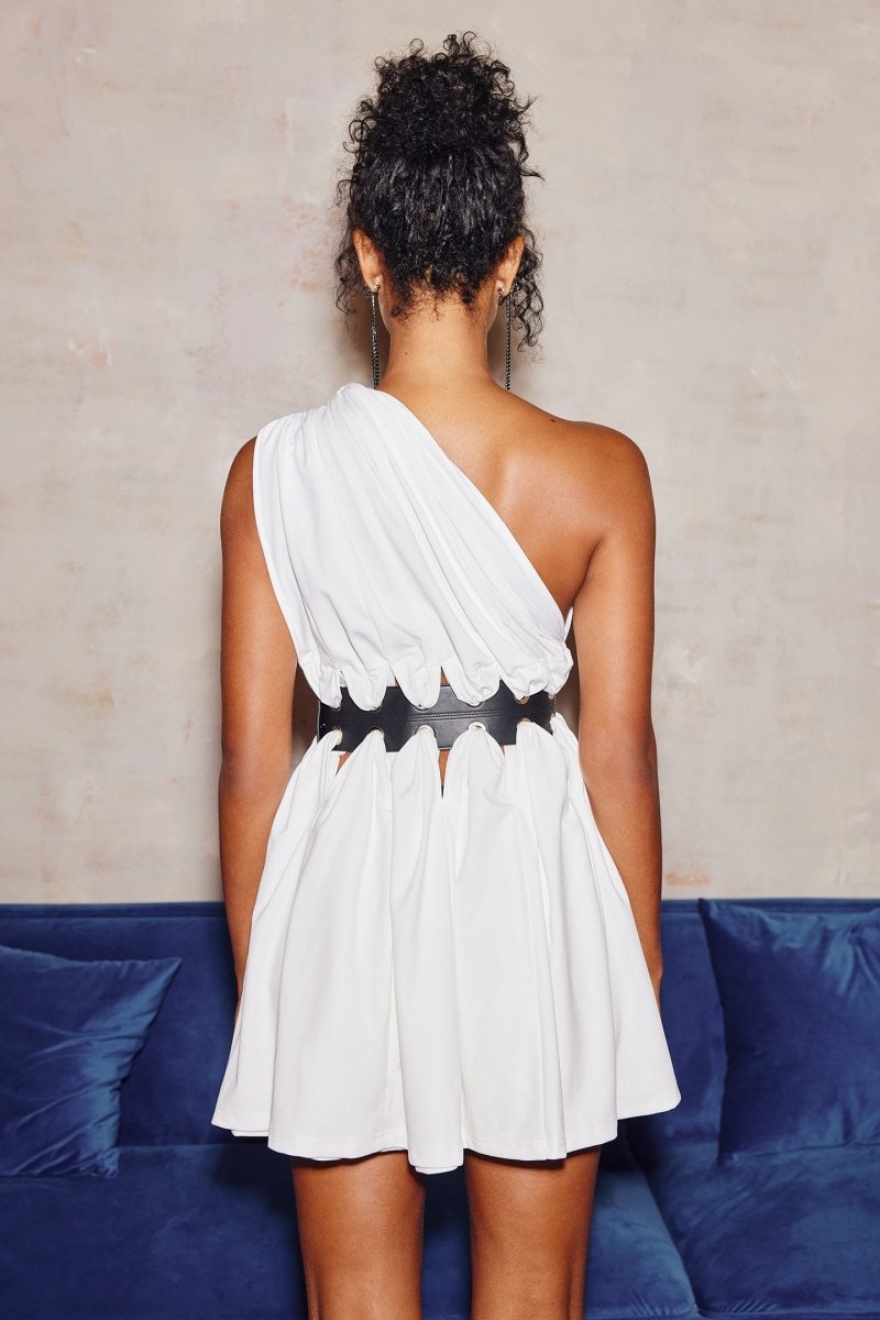 Gemma Belted One-Shoulder Mini-Length Dress