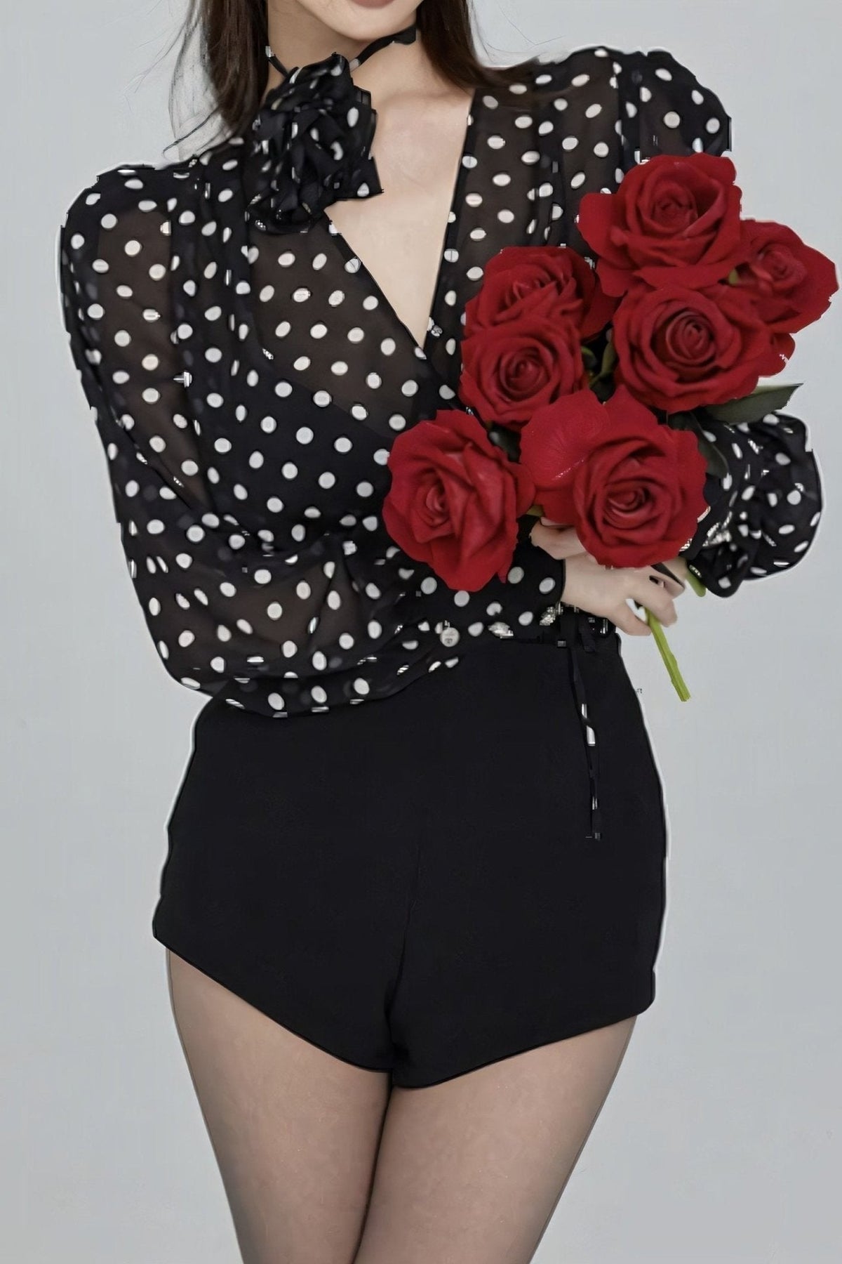 Modern Gilda Polka Dot Long Sleeve Blouse