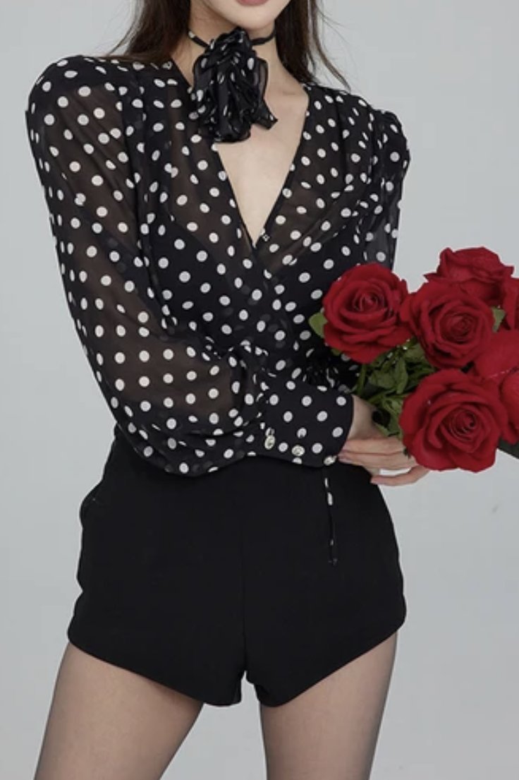 Modern Gilda Polka Dot Long Sleeve Blouse