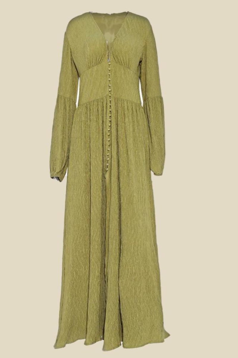 Giselle V-Neck Pleated Maxi Milkmaid Dress