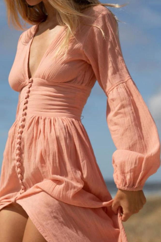Giselle V-Neck Pleated Maxi Milkmaid Dress