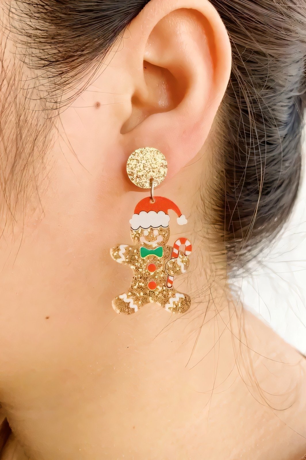 Statement Glitter Gingerbread Man Drop Earrings