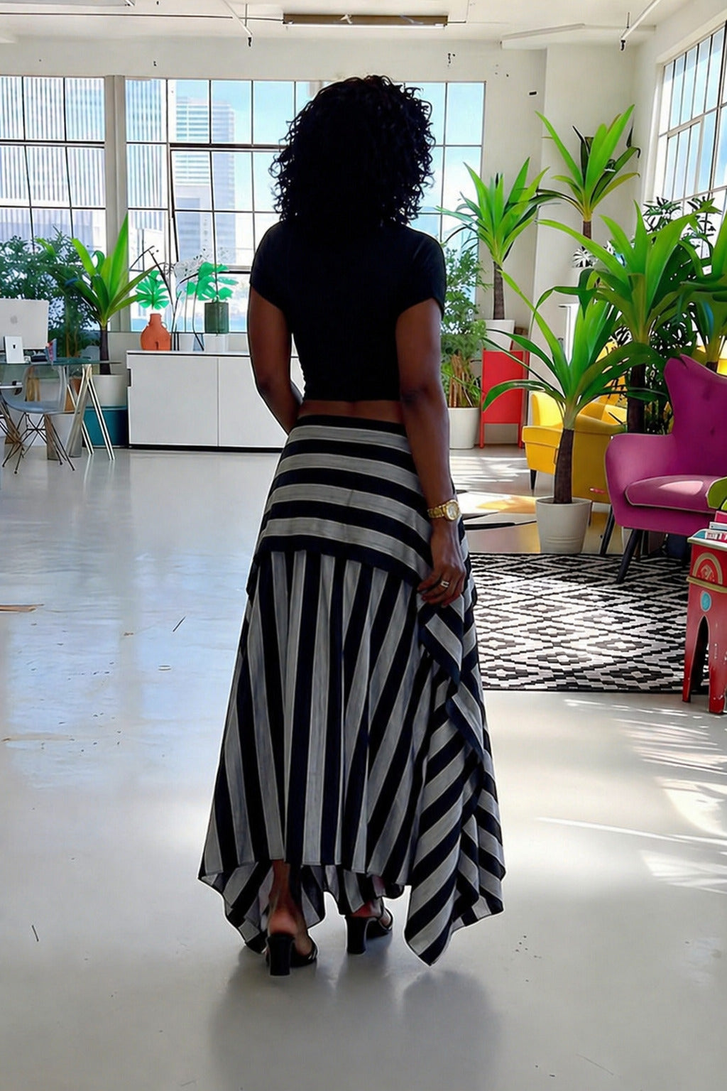 Layered Striped High-Waisted Skirt