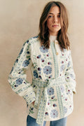 Relaxed Street Flowers Lace Up Buttons Patchwork Crew Neck Outerwear