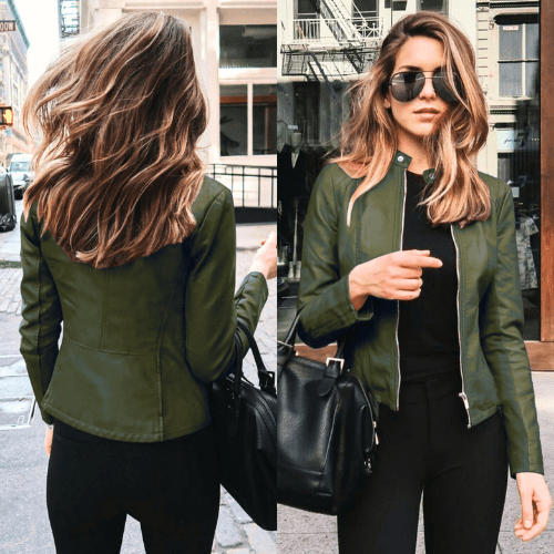 Fitted Leather Jacket in a Casual Style