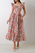 Griselda Cherry Patterned Ruffled Midi-Length Dress