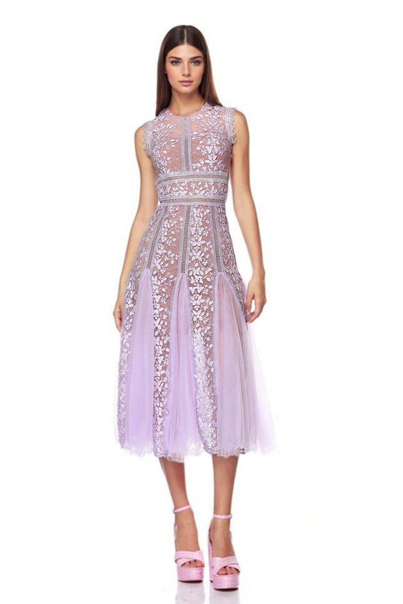 Heather Embroidered Lace Midi-Length Dress