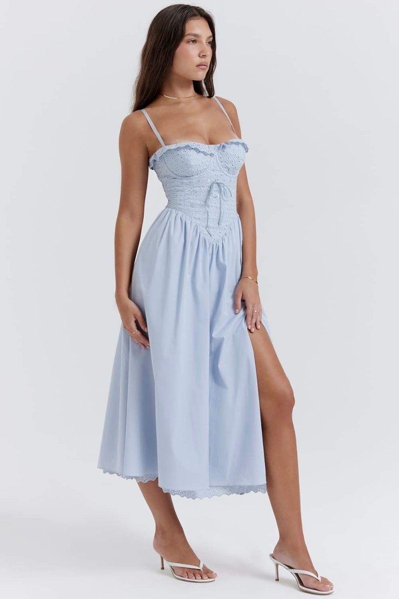 Helen Embroidered Lace Corset Midi-Length Dress