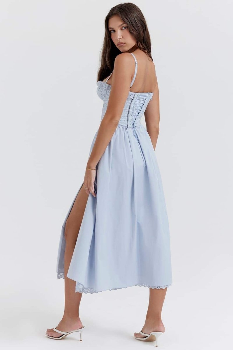Helen Embroidered Lace Corset Midi-Length Dress