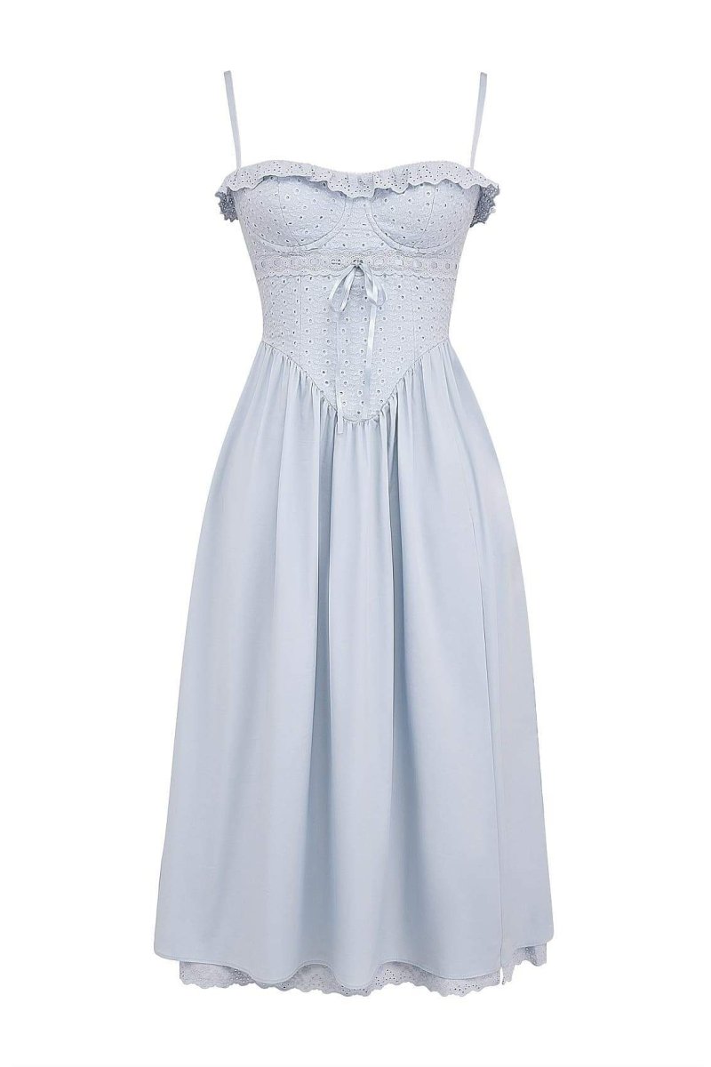 Helen Embroidered Lace Corset Midi-Length Dress