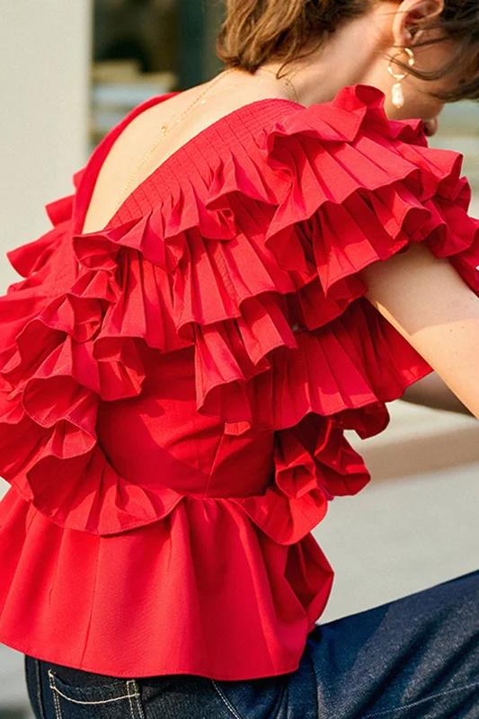 Helen Ruffled V-Neckline Blouse