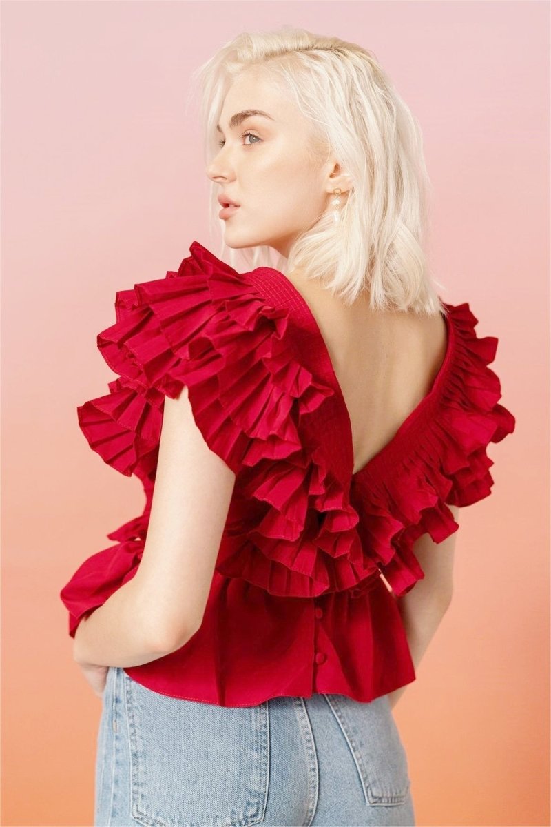 Helen Ruffled V-Neckline Blouse